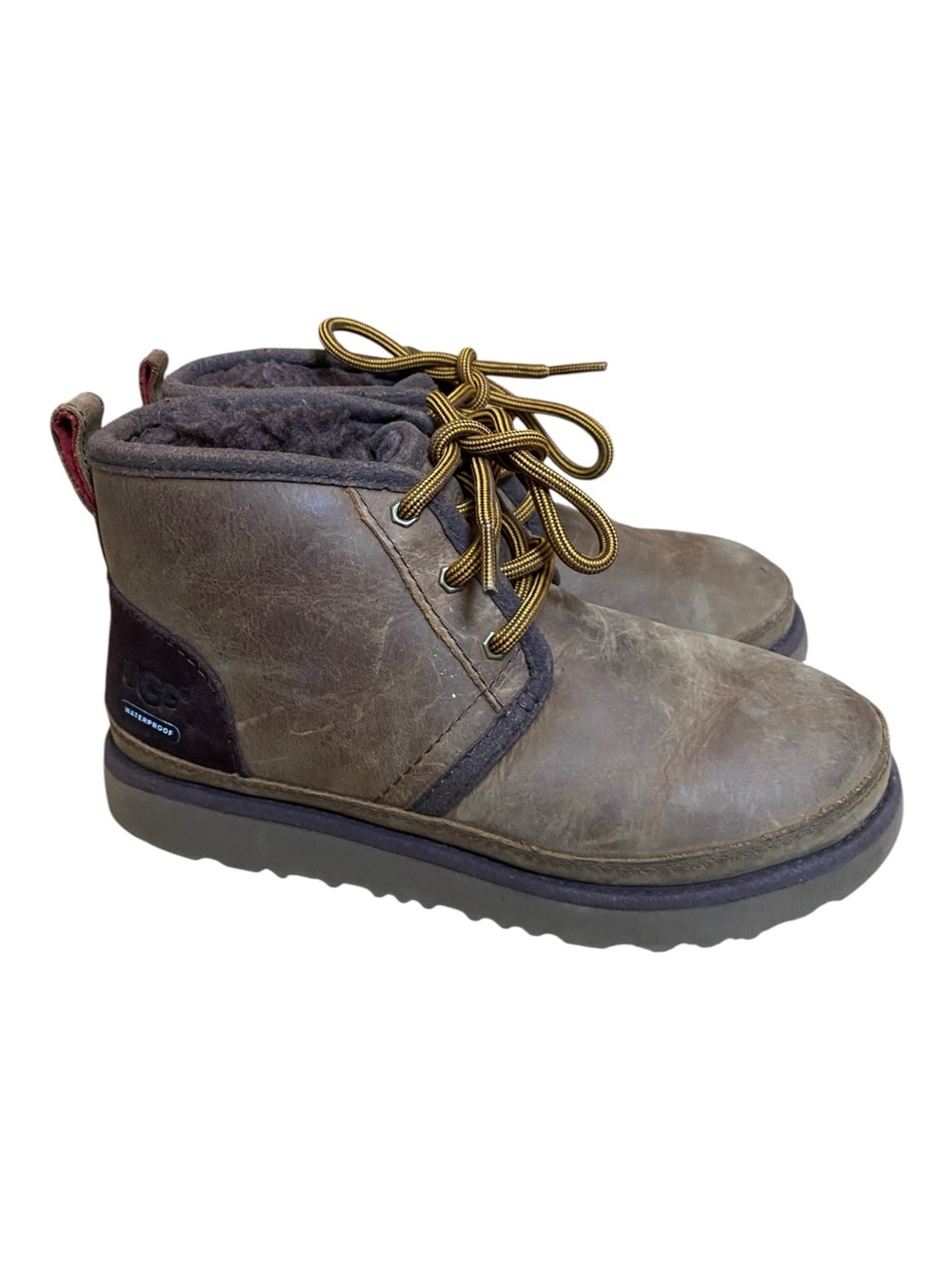 UGG Boys Brown Leather Neumel Waterproof Ankle Lace Up Boots